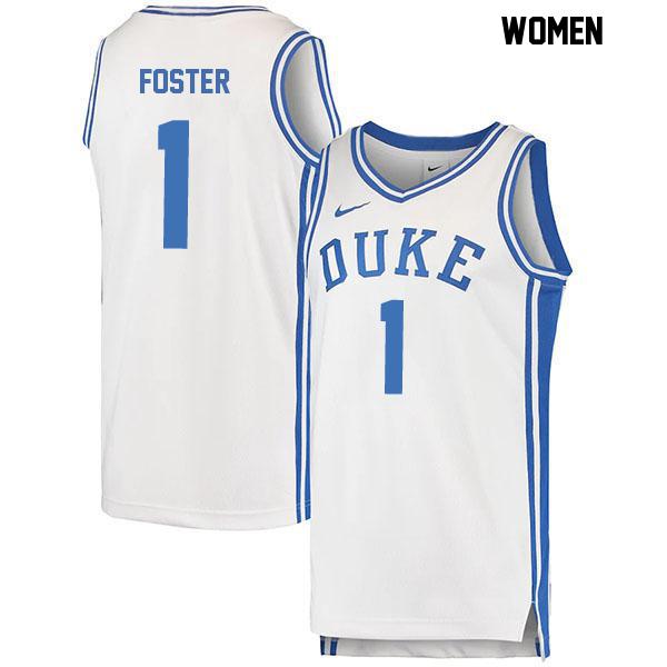 Caleb Foster Womens Number 1 White Stitched Authentic Duke Blue Devils College Basketball Jersey