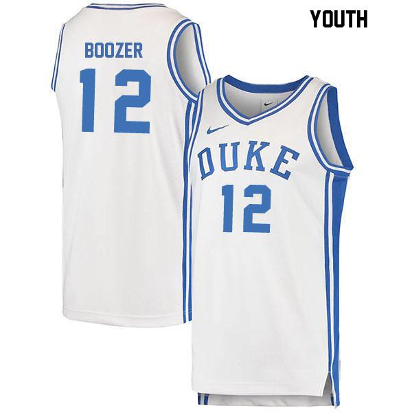 Cameron Boozer Youth Number 12 Stitched White Authentic Duke Blue Devils College Basketball Jersey