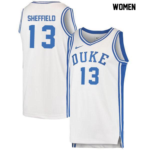 Stitched Cameron Sheffield Womens Number 13 White Authentic Duke Blue Devils College Basketball Jersey