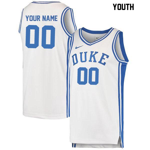 Customized Stitched Youth White Authentic Duke Blue Devils College Basketball Jersey