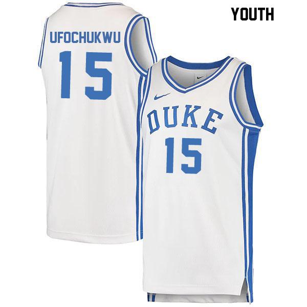 Ifeanyi Ufochukwu Stitched Youth Number 15 White Authentic Duke Blue Devils College Basketball Jersey