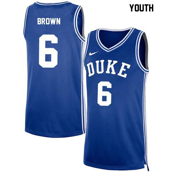Maliq Brown Youth Stitched Number 6 Blue Authentic Duke Blue Devils College Basketball Jersey