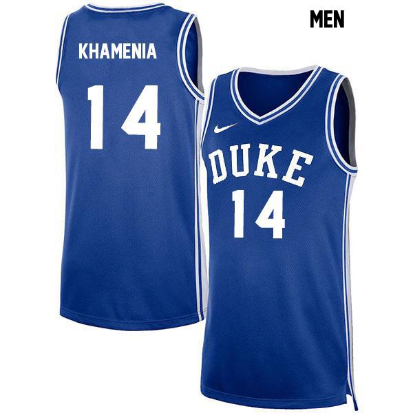 Nikolas Khamenia Stitched Mens Number 14 Blue Authentic Duke Blue Devils College Basketball Jersey
