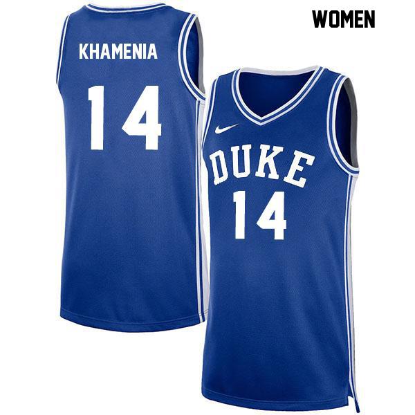 Stitched Nikolas Khamenia Womens Number 14 Blue Authentic Duke Blue Devils College Basketball Jersey