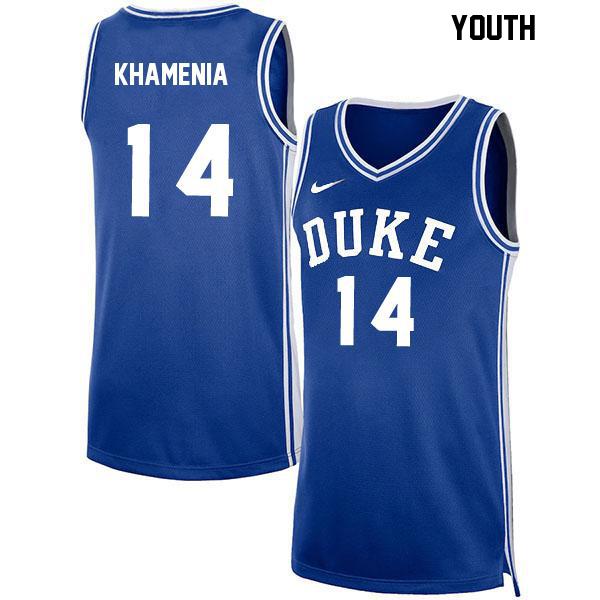 Nikolas Khamenia Youth Number 14 Blue Stitched Authentic Duke Blue Devils College Basketball Jersey