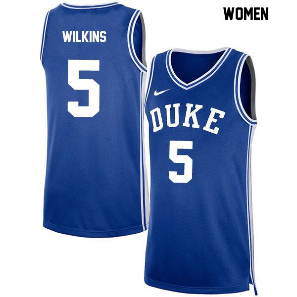 Sebastian Wilkins Stitched Womens Number 5 Blue Authentic Duke Blue Devils College Basketball Jersey